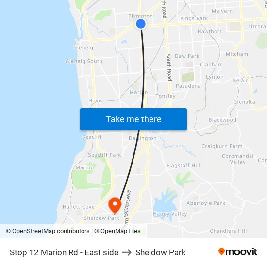 Stop 12 Marion Rd - East side to Sheidow Park map