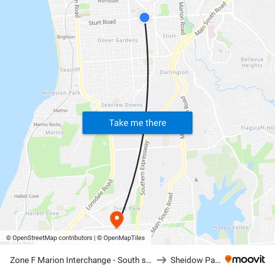 Zone F Marion Interchange - South side to Sheidow Park map