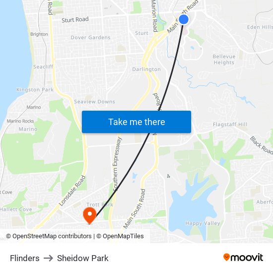 Flinders to Sheidow Park map