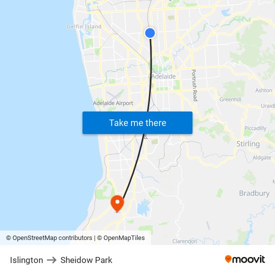 Islington to Sheidow Park map