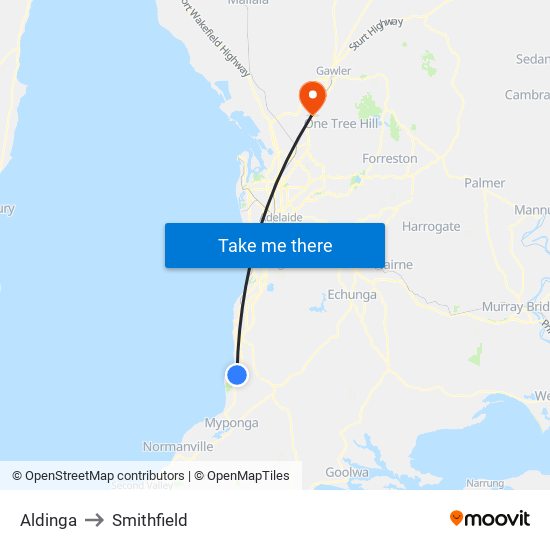 Aldinga to Smithfield map