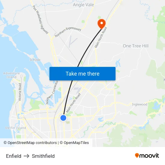 Enfield to Smithfield map