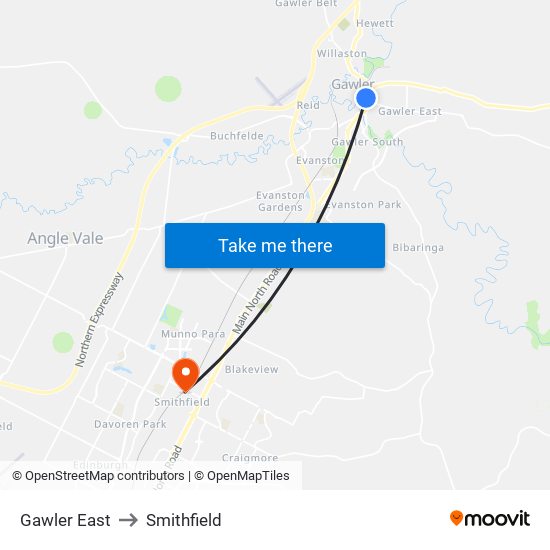Gawler East to Smithfield map