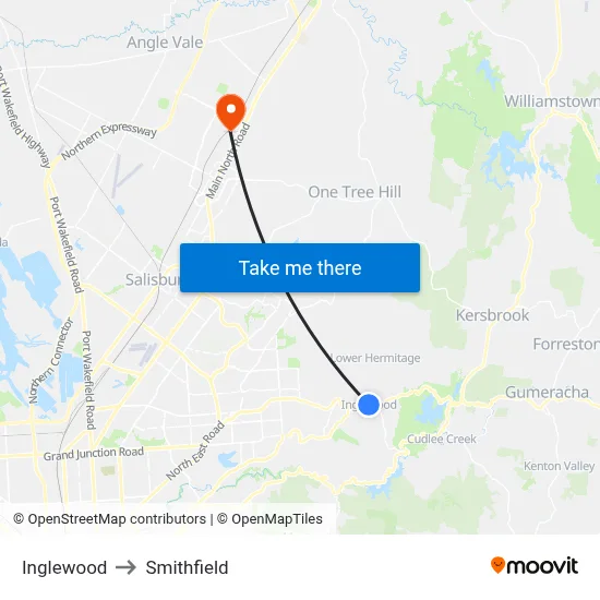 Inglewood to Smithfield map