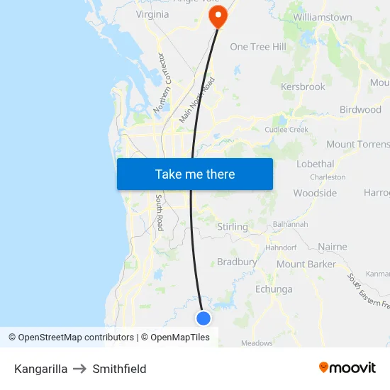Kangarilla to Smithfield map