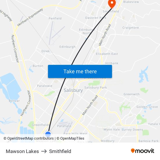 Mawson Lakes to Smithfield map