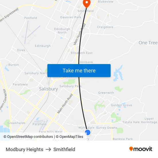 Modbury Heights to Smithfield map