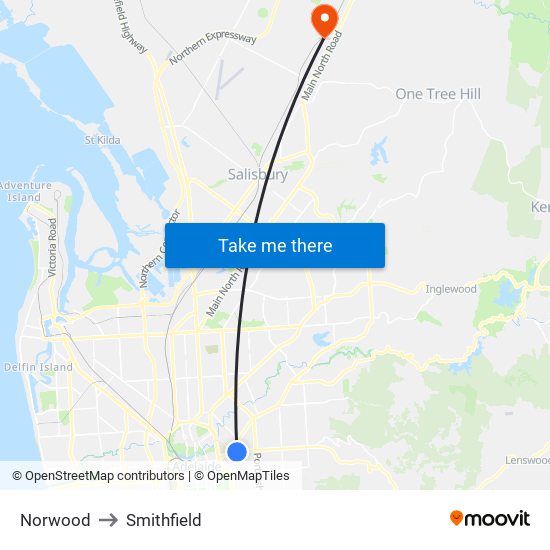 Norwood to Smithfield map