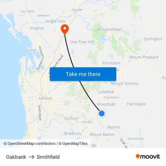 Oakbank to Smithfield map