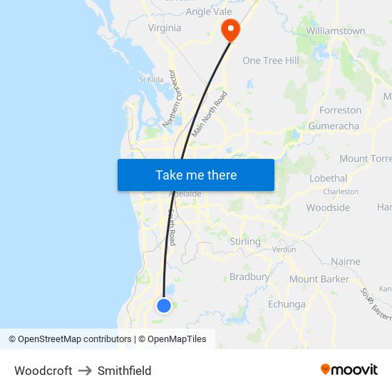 Woodcroft to Smithfield map