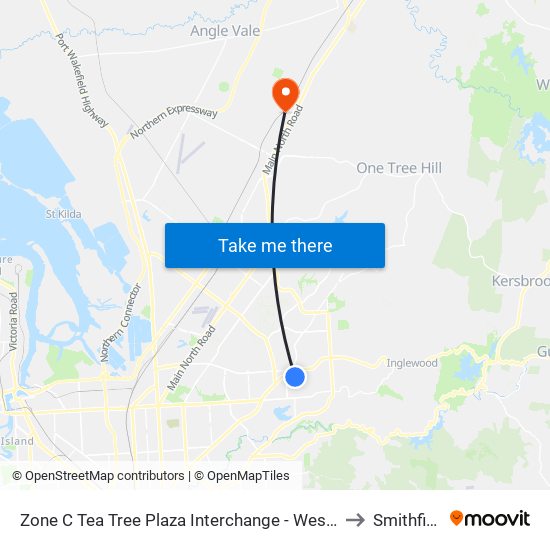 Zone C Tea Tree Plaza Interchange - West side to Smithfield map