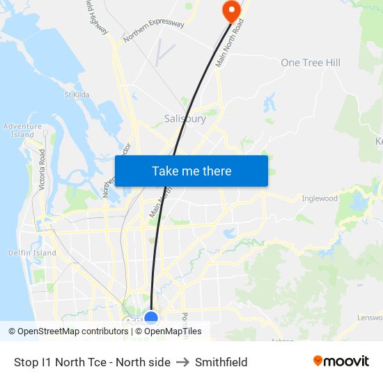 Stop I1 North Tce - North side to Smithfield map