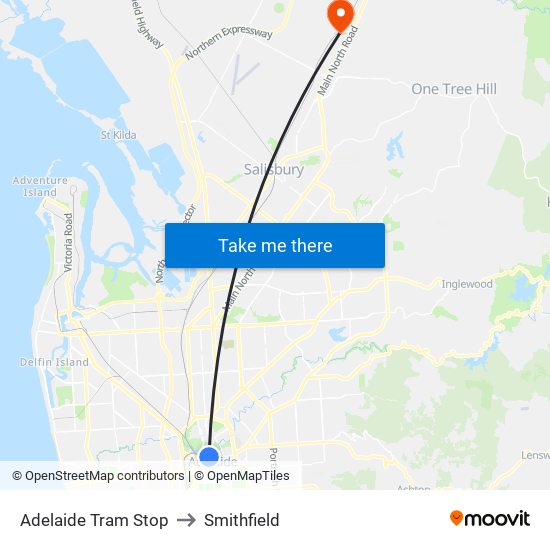 Adelaide Tram Stop to Smithfield map