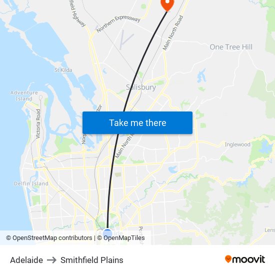 Adelaide to Smithfield Plains map