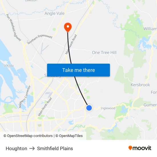 Houghton to Smithfield Plains map