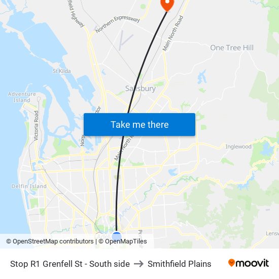 Stop R1 Grenfell St - South side to Smithfield Plains map