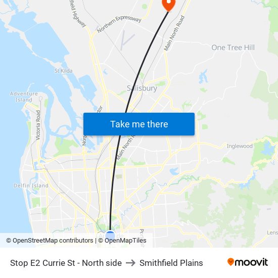 Stop E2 Currie St - North side to Smithfield Plains map