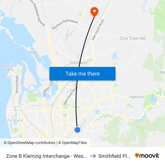 Zone B Klemzig Interchange - West side to Smithfield Plains map