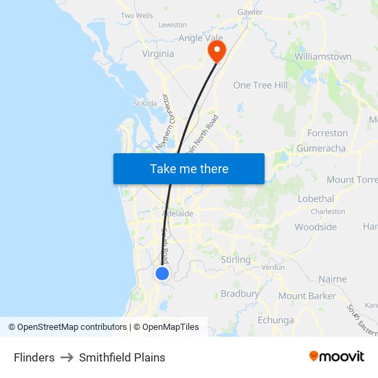 Flinders to Smithfield Plains map