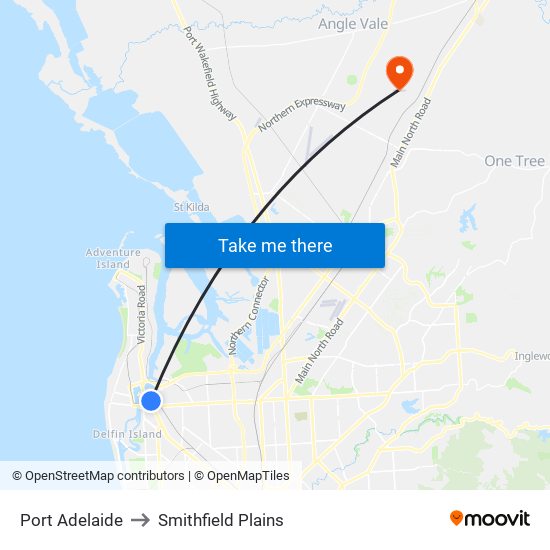 Port Adelaide to Smithfield Plains map