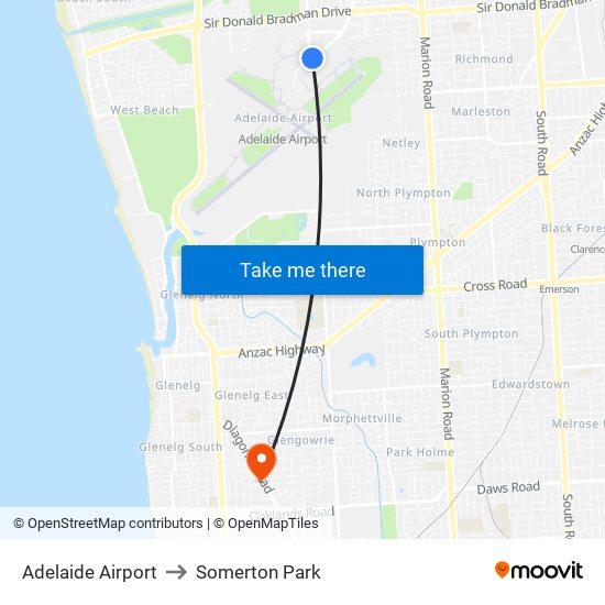 Adelaide Airport to Somerton Park map