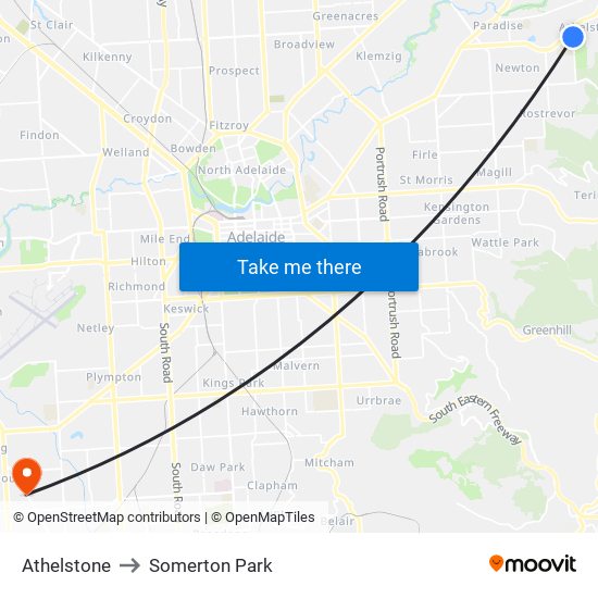 Athelstone to Somerton Park map