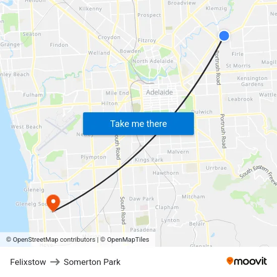 Felixstow to Somerton Park map