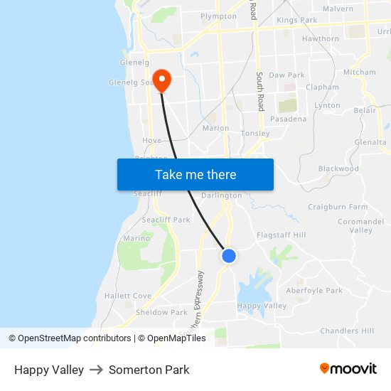 Happy Valley to Somerton Park map