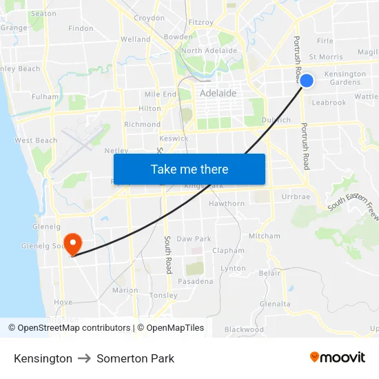 Kensington to Somerton Park map