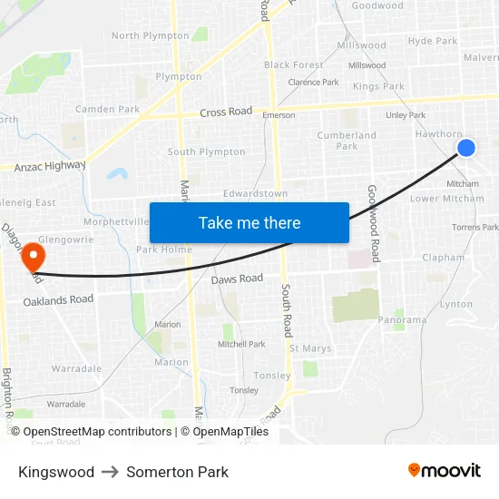 Kingswood to Somerton Park map