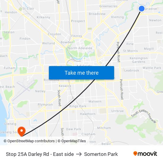 Stop 25A Darley Rd - East side to Somerton Park map