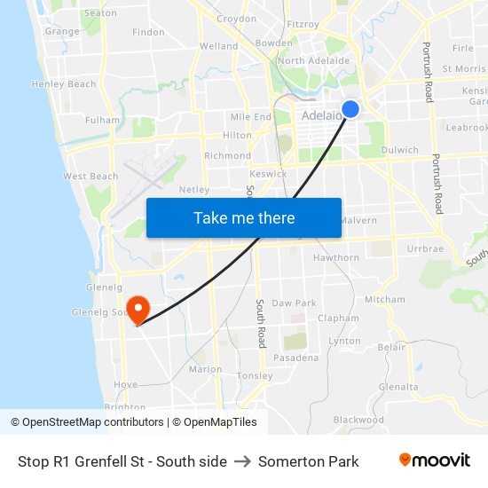 Stop R1 Grenfell St - South side to Somerton Park map