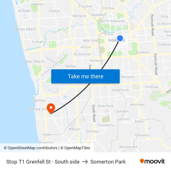 Stop T1 Grenfell St - South side to Somerton Park map