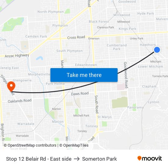 Stop 12 Belair Rd - East side to Somerton Park map