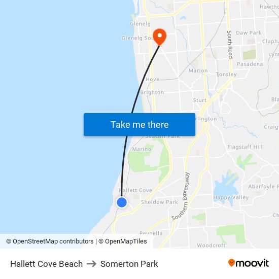 Hallett Cove Beach to Somerton Park map