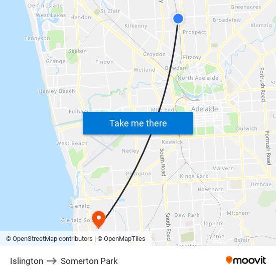 Islington to Somerton Park map