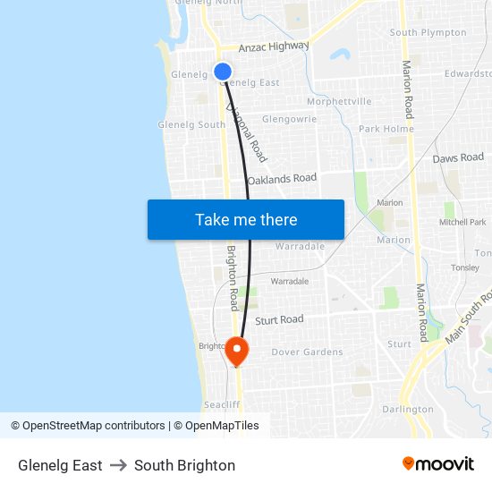 Glenelg East to South Brighton map