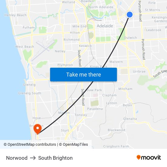 Norwood to South Brighton map