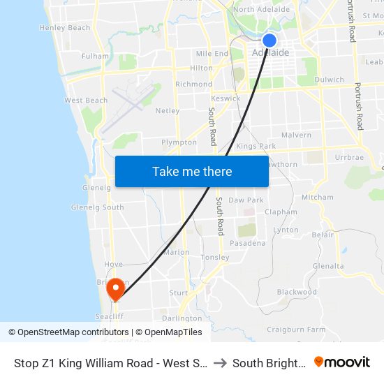 Stop Z1 King William Road - West Side to South Brighton map