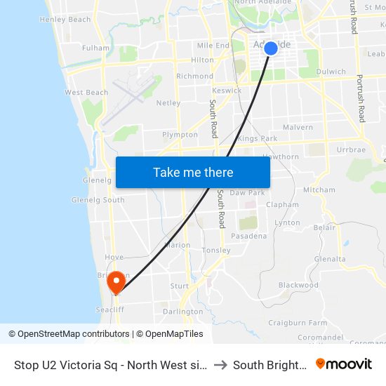 Stop U2 Victoria Sq - North West side to South Brighton map