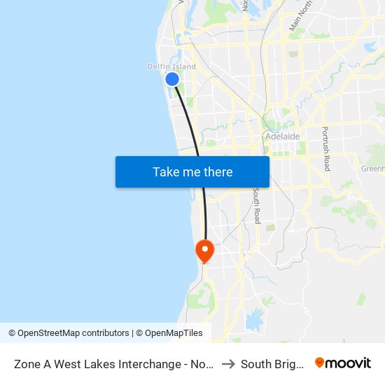 Zone A West Lakes Interchange - North side to South Brighton map