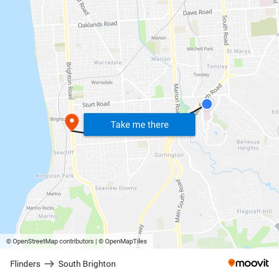 Flinders to South Brighton map