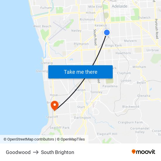 Goodwood to South Brighton map