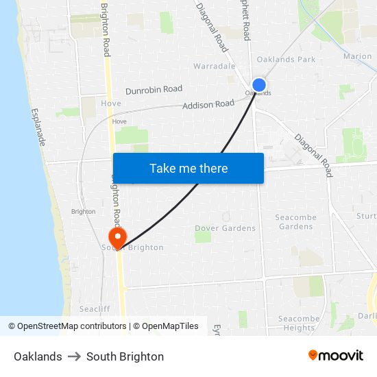 Oaklands to South Brighton map