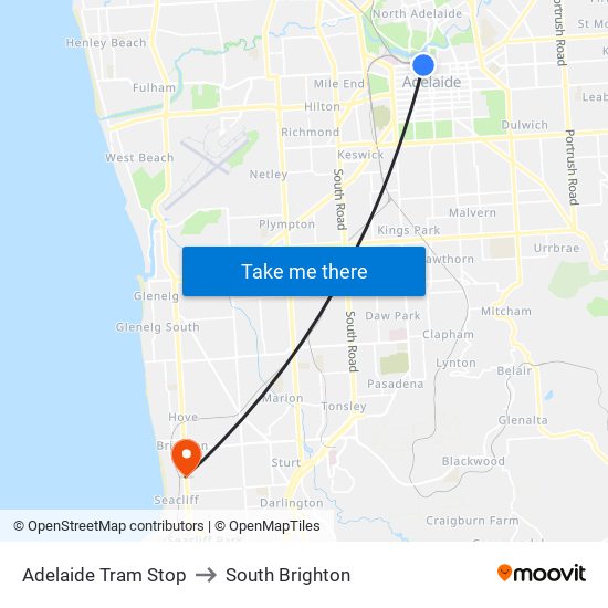 Adelaide Tram Stop to South Brighton map