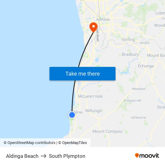 Aldinga Beach to South Plympton map