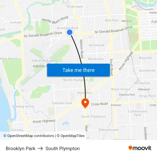 Brooklyn Park to South Plympton map