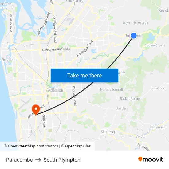 Paracombe to South Plympton map
