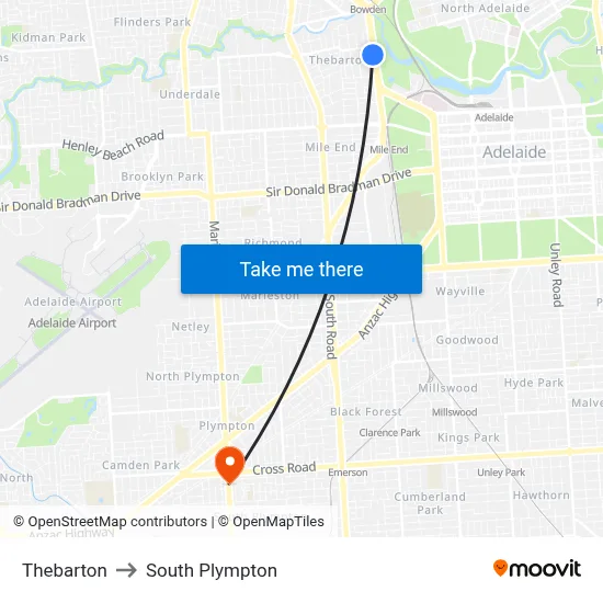 Thebarton to South Plympton map