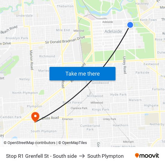 Stop R1 Grenfell St - South side to South Plympton map